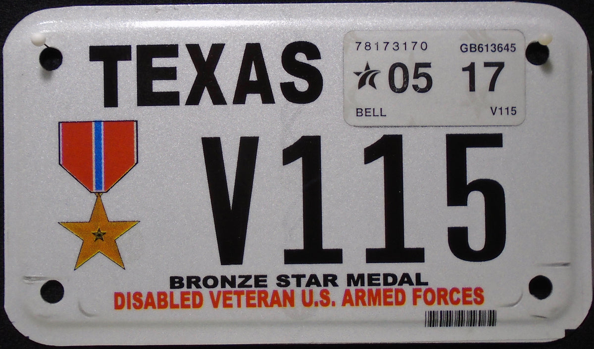 TEXAS DISABLED VETERAN U.S. ARMED FORCES BRONZE STAR MEDAL 2017