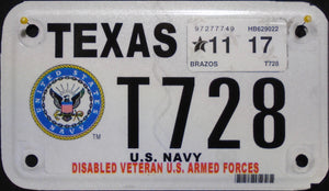 TEXAS DISABLED VETERAN U.S. ARMED FORCES NAVY 2017 T728