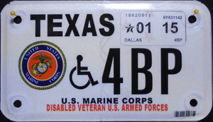 TEXAS DISABLED VETERAN U.S. ARMED FORCES MARINE CORPS 2015 4BP