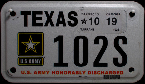TEXAS VETERAN U.S.  ARMY HONORABLY DISCHARGED 2019 102S
