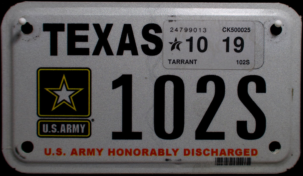 TEXAS VETERAN U.S.  ARMY HONORABLY DISCHARGED 2019 102S