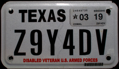 TEXAS DISABLED VETERAN U.S. ARMED FORCES 2019 Z9Y4DV