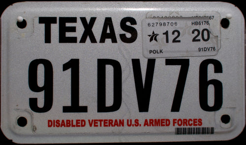 TEXAS DISABLED VETERAN U.S. ARMED FORCES 2020 91DV76