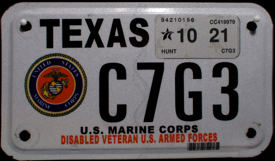 TEXAS DISABLED VETERAN U.S. ARMED FORCES MARINE CORPS 2021 C7G3